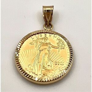 Distinguished 22k Gold Lady Liberty Coin Mounted in 14k Gold Pendant by Wideband